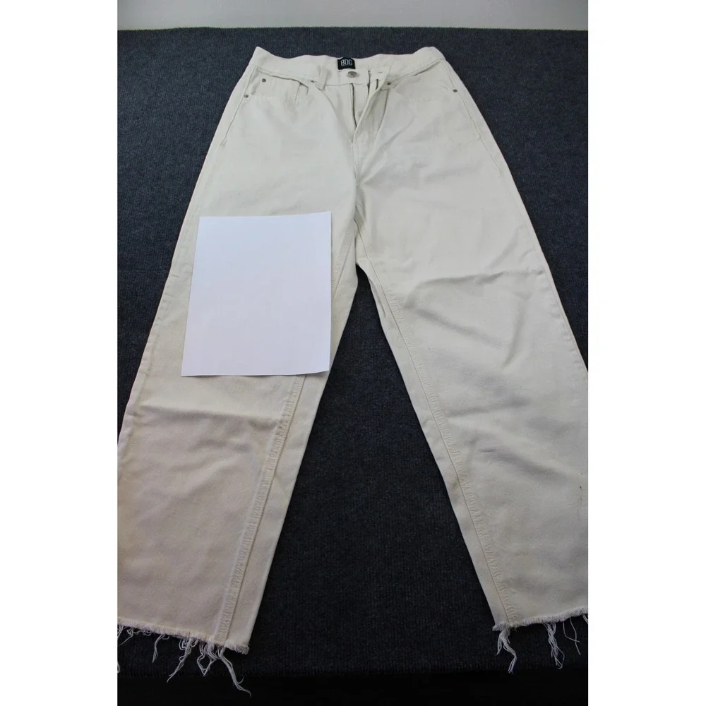 BDG Urban Outfitters Cream Wide Leg 8-Ball Graphic Raw Hem Jeans Mens 29